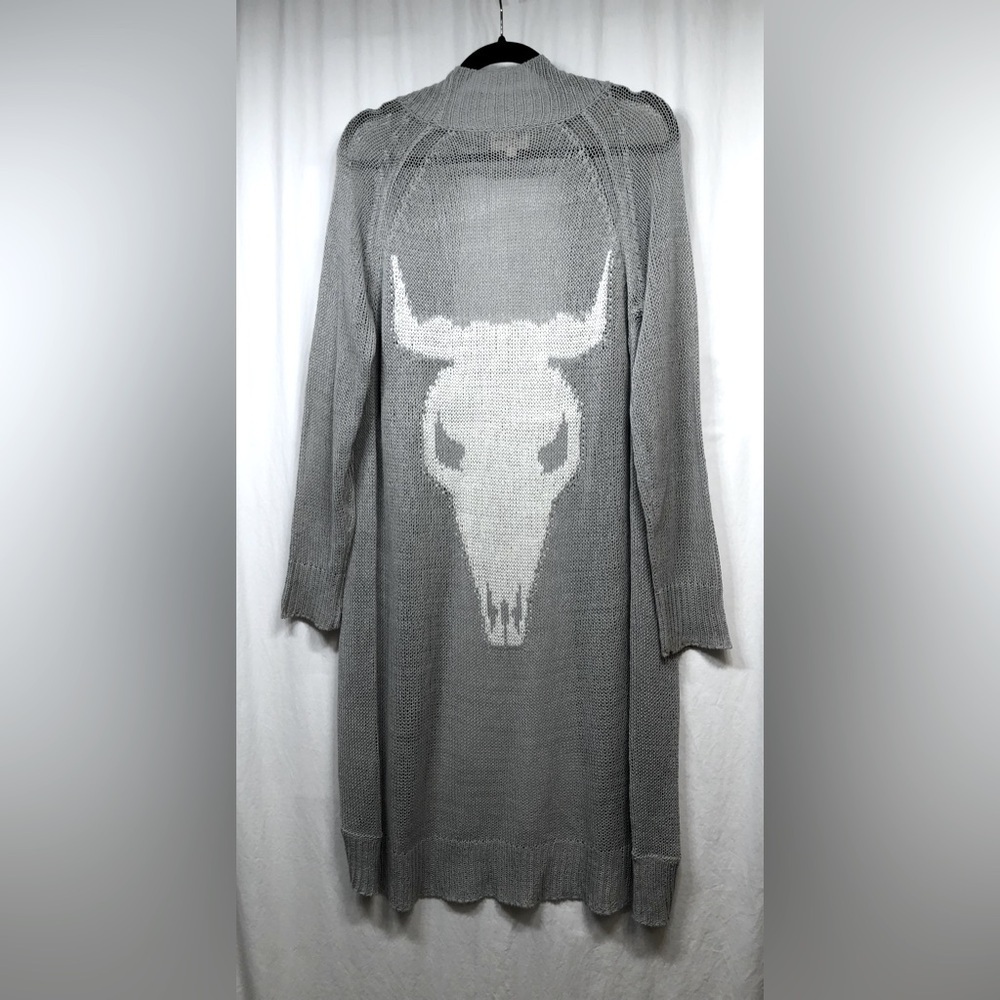 Show Me Your MuMu Gray Cardigan with White Skull Design
